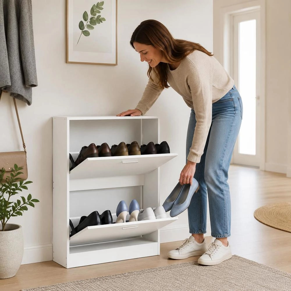Shoe Cabinet, White, 59 X 17 X 81 Cm, Wood-based Material