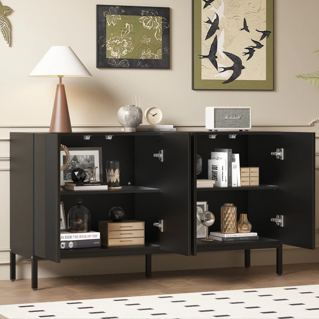 Credenza 4 Ante Moderna ¨C MINIMAL ¨C Nero, per Soggiorno e Cucina