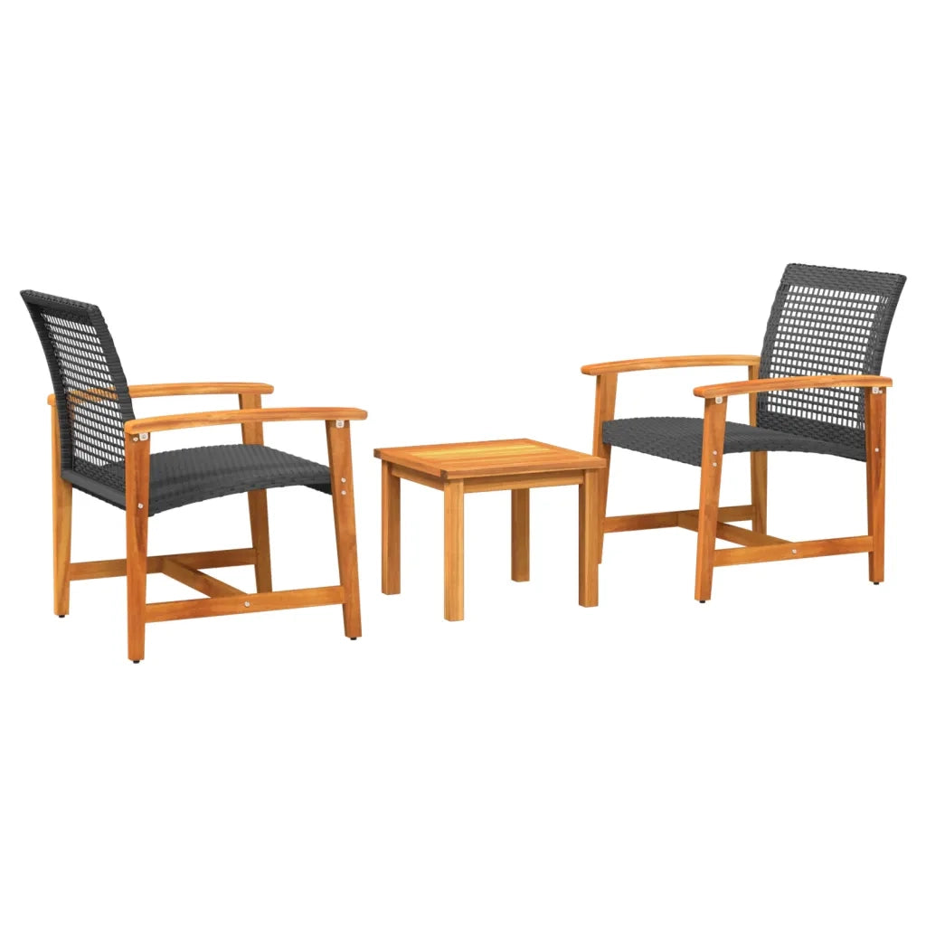 Set da Bistrot 3 pz Nero in Polyrattan e Legno di Acacia CFW6723896
