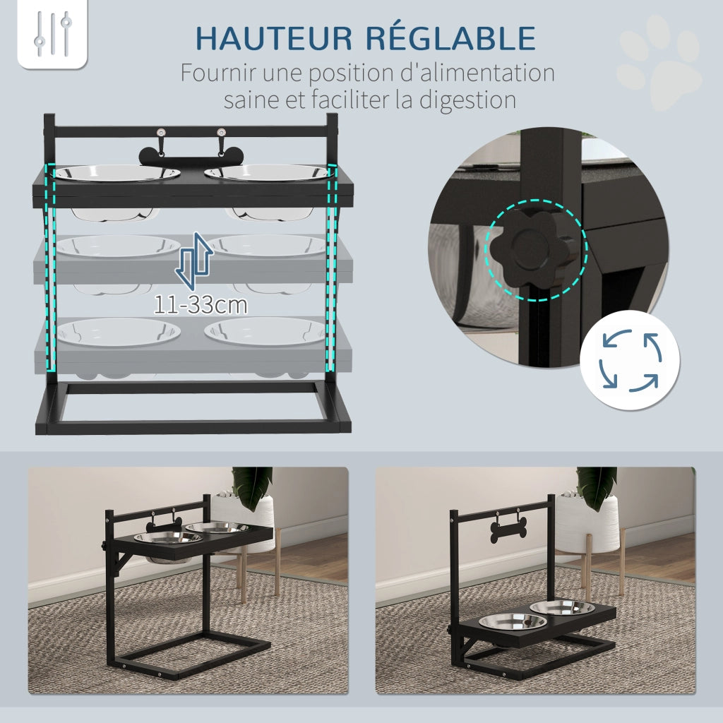 Ciotole Cane Regolabili in Altezza ¨C zephmum ¨C 2 Ciotole Acciaio Inox Nero
