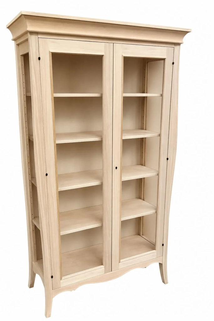Vetrina classica bombata 2 porte in legno grezzo l.115 p.48 h.204 (3094) - Mobili 2G