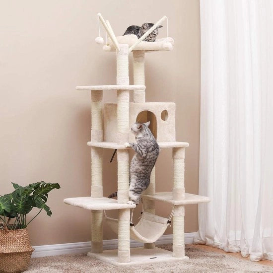Albero da giardino in legno stabile con rampino e sedia a dondolo da 154 cm in beige 

Modello: 
Altezza: 154 cm
Materiale: Sisal