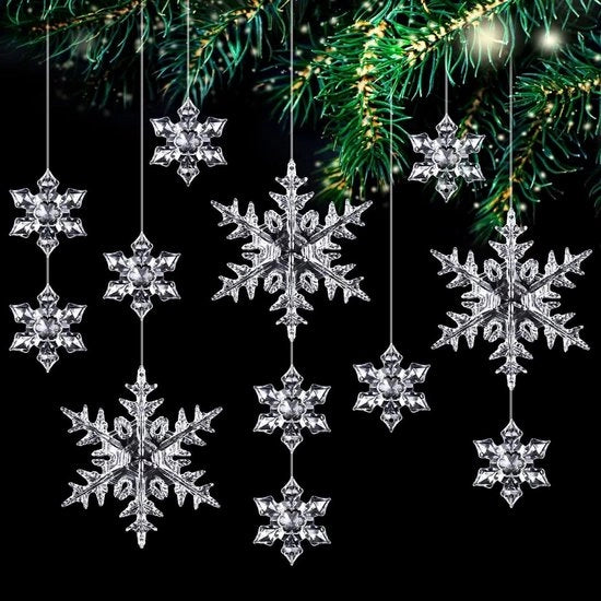 Decorazioni di Natale a 25 pezzi con cristalli e sfere di neve per un'atmosfera invernale di meraviglia - Decorazioni di neve in acrilico per albero di Natale e festa in casa