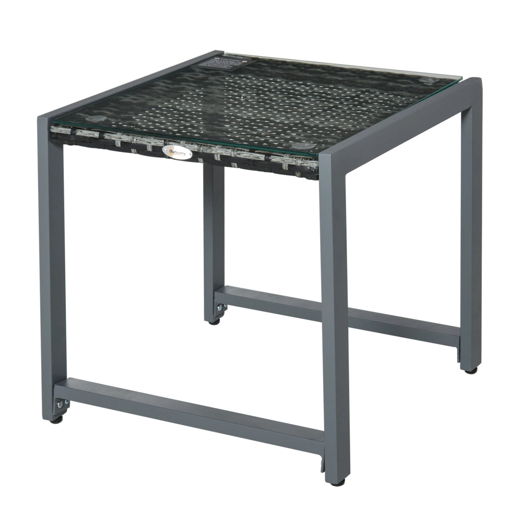 TAVOLINO DA GIARDINO Quadrato 50 x 49,5 x 50 cm Grigio Polyrattan e vetro temperato