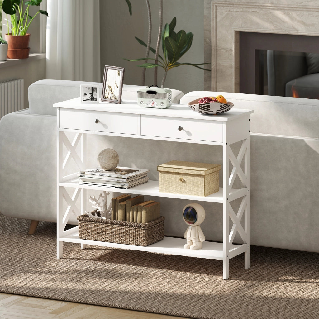 Tavolo da ingresso ¨C zephmum ¨C bianco legno 100x30.5x80 cm