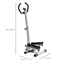 Stepper con Monitor LCD, Manubrio Regolabile ed Elastici, in Acciaio e ABS, 55x53x118-128 cm, Nero e Argento