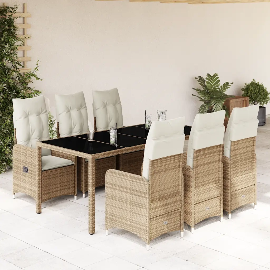 vidaXL Set da Bistrò da Giardino 7 pz con Cuscini Beige in Polyrattan