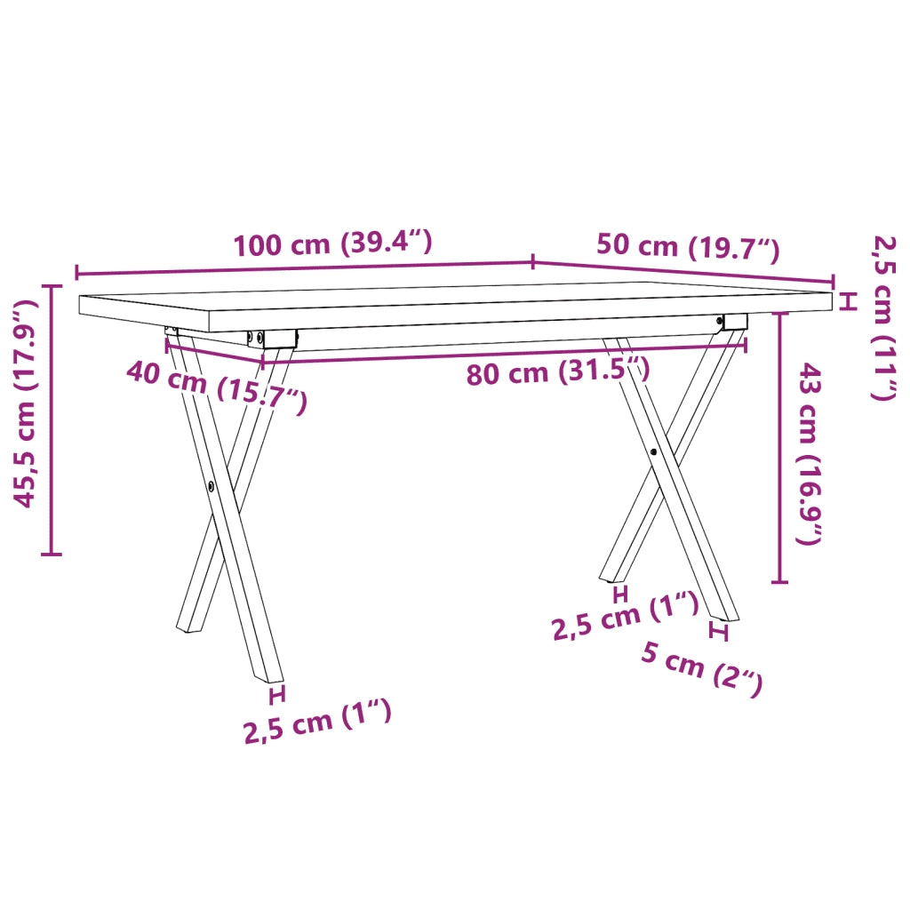 Tavolino Salotto Telaio a X 100x50x45,5 cm Legno Pino e Acciaio