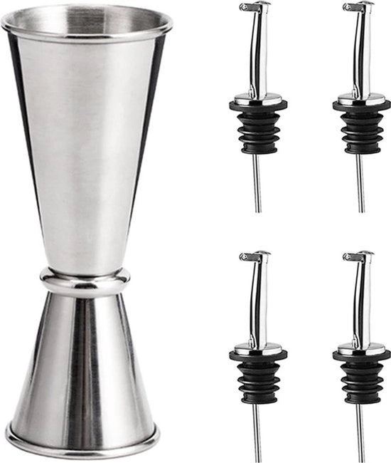 Jigger da 30/60 ml in acciaio inossidabile con 4 beccucci