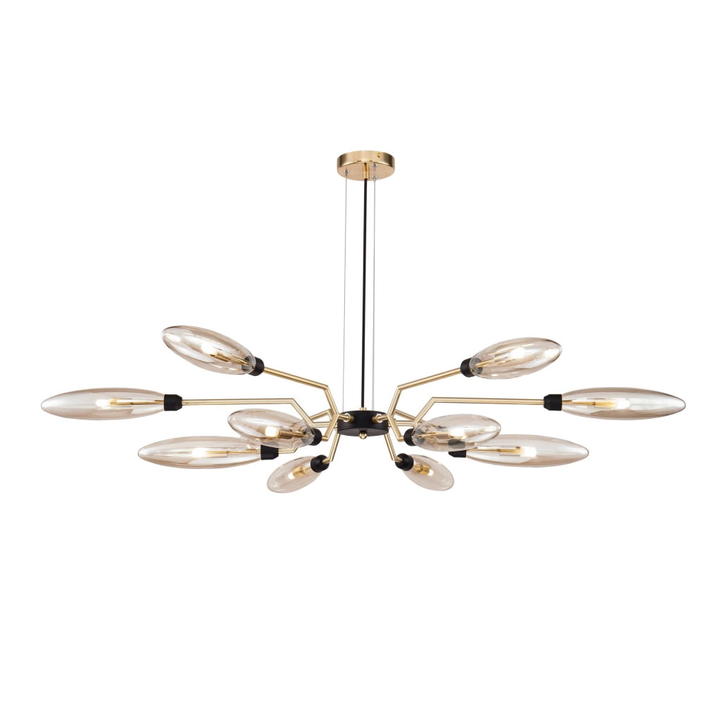 Maytoni Lampadario contemporaneo Ventura 12 luci G9 oro metallo diffusore vetro ambra