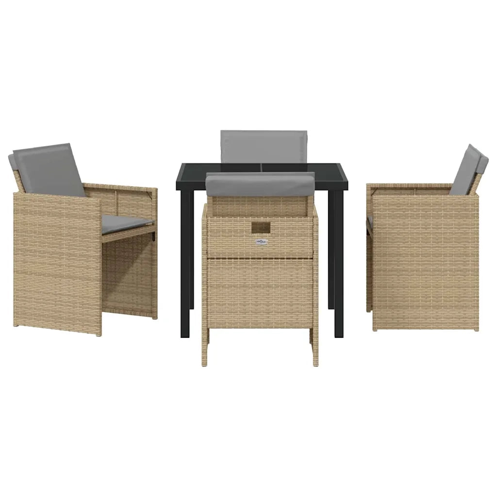 Set da Pranzo per Giardino con cuscino 5 pcs Beige polyrattan 3379964