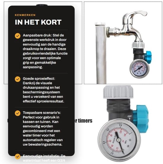 Regolatore di Pressione ad Alta Precisione - Regolabile - G3/4 Pollici - Valvola di Regolazione della Pressione dell'Acqua - Irrigazione del Giardino - Manopola Facile da Utilizzare - Regolatore della Pressione dell'Acqua