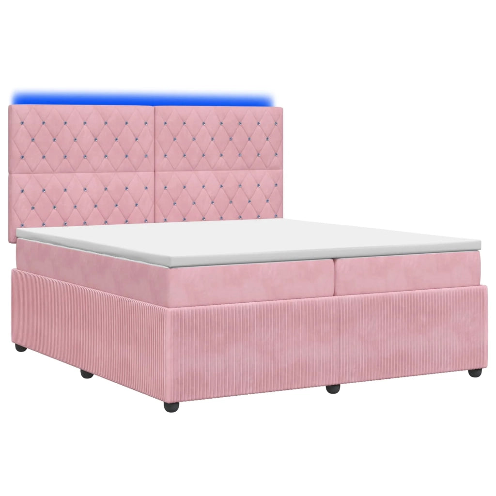 Letto Box Spring LED con Materasso Rosa 200 x 200 cm Velluto 3456136