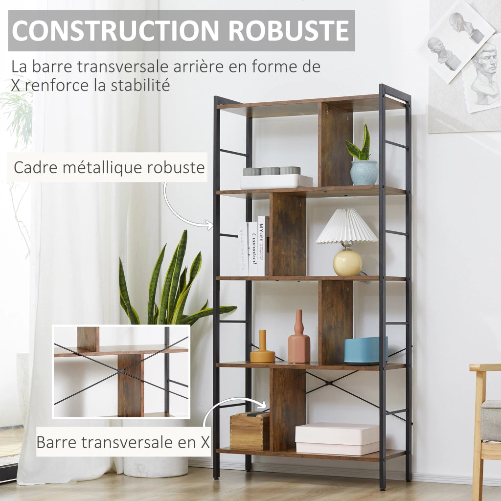 Libreria scaffale 5 ripiani divisorio stoccaggio legno metallo ¨C Xylo ¨C 74x30x157,5 cm marrone nero