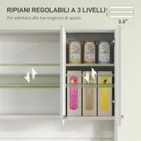 Credenza Cucina Moderna con Cassetto e Armadietti, in Legno, 101x39x180 cm, Bianco e Grigio