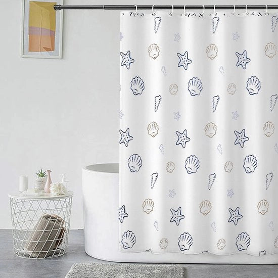 Douchegordijn Extra Lungo Bianco 240x200 Acqua Impermeabile, Douchegordijn Tessuto Lavabile con 12 Anelli di Douchegordijn, Douchegordijn a Tessuto con Fondello Peso, Bianco Disegno Marittimo Douchegordijn Bagno