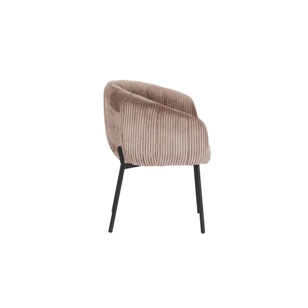Sedia da pranzo SEVILLE – Velluto a coste sabbia – Con braccioli – Piedi in metallo nero – Stile design / industriale