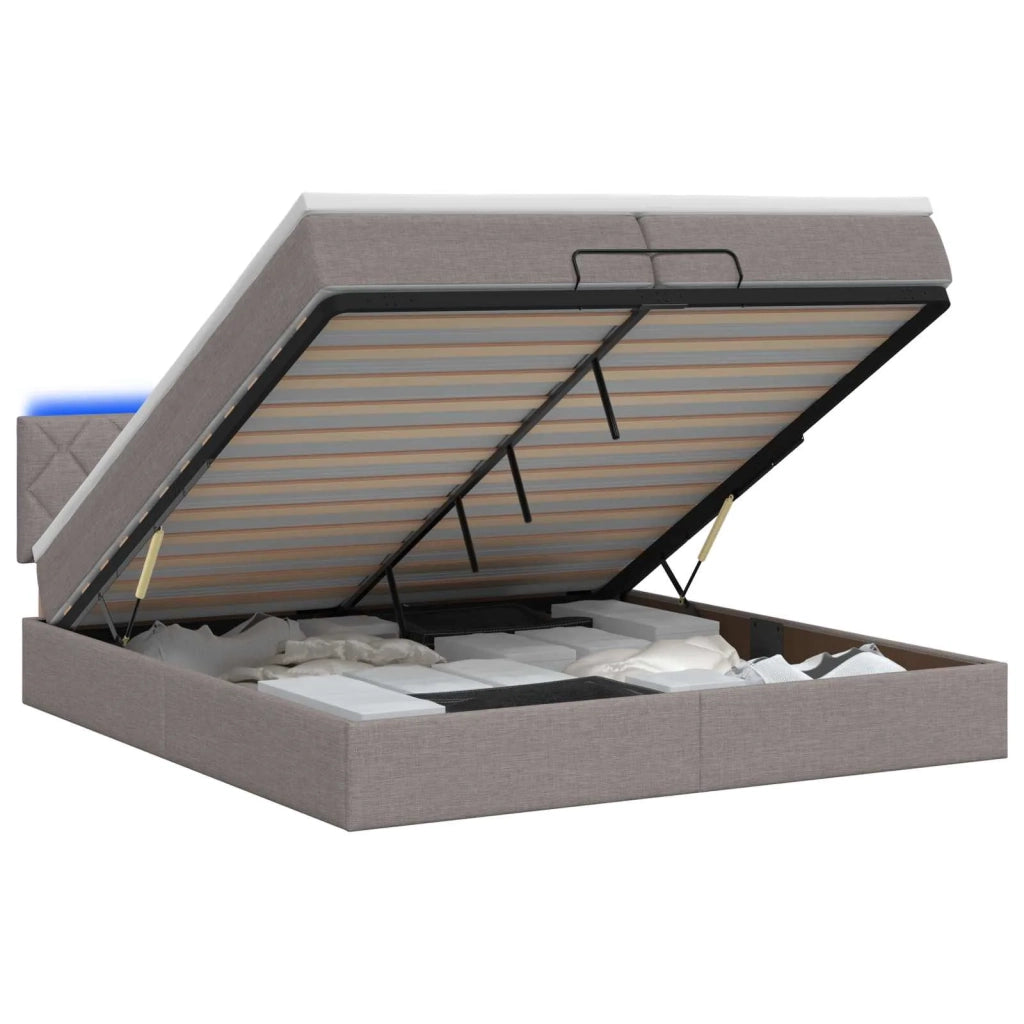 Letto Ottomano con Materasso e LED Tortora 200 x 200 cm Tessuto 3457020