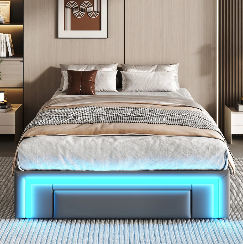 Letto imbottito 90x200 con cassetti e luce LED
