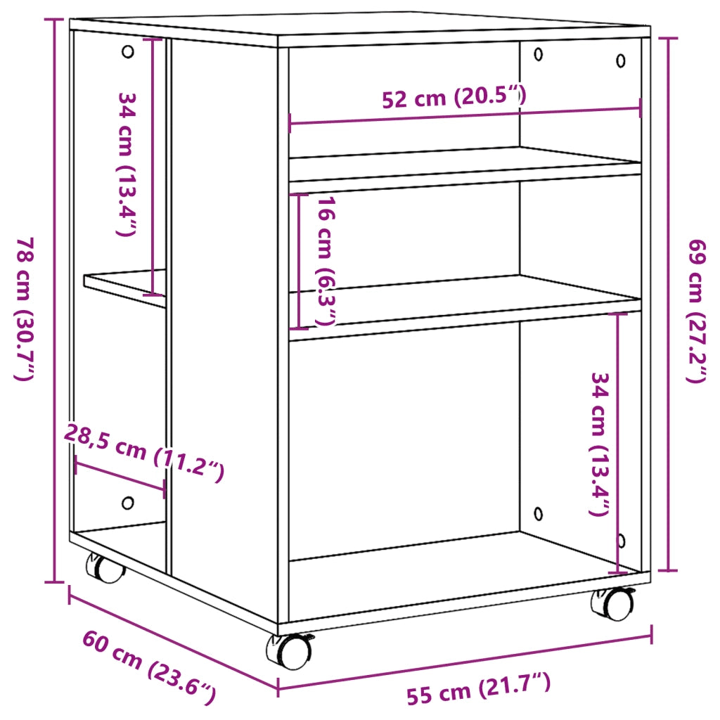 Tavolino con Ruote Legno Antico 55x60x78 cm in Truciolato 853162