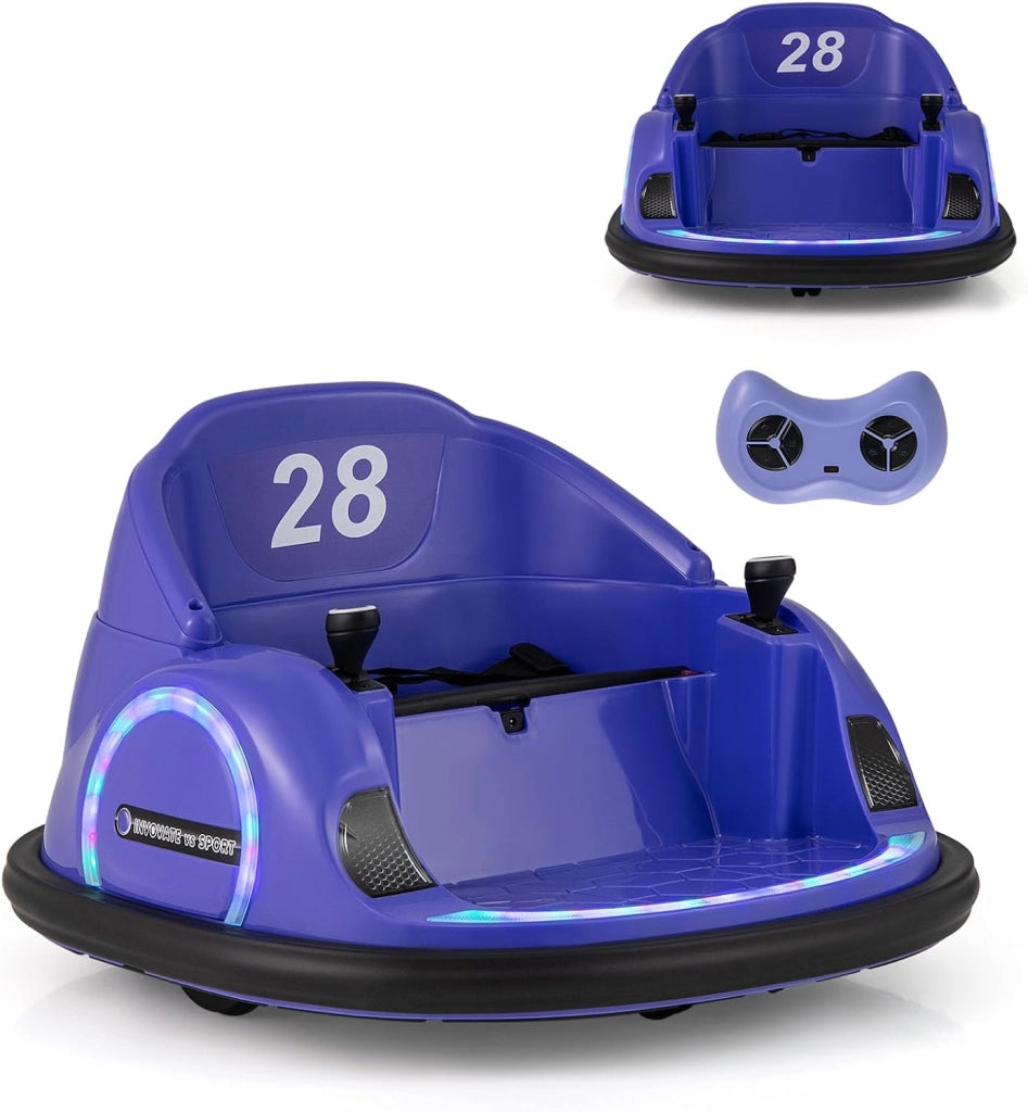 Autoscontro Elettrico per Bambini 12V, Macchina Elettrica per Bambini Rotante a 360°, Telecomando 2,4G, 2 Modalità di Controllo, Clacson e Musica, Carico 25 KG, 18 Mesi+ (Blu)