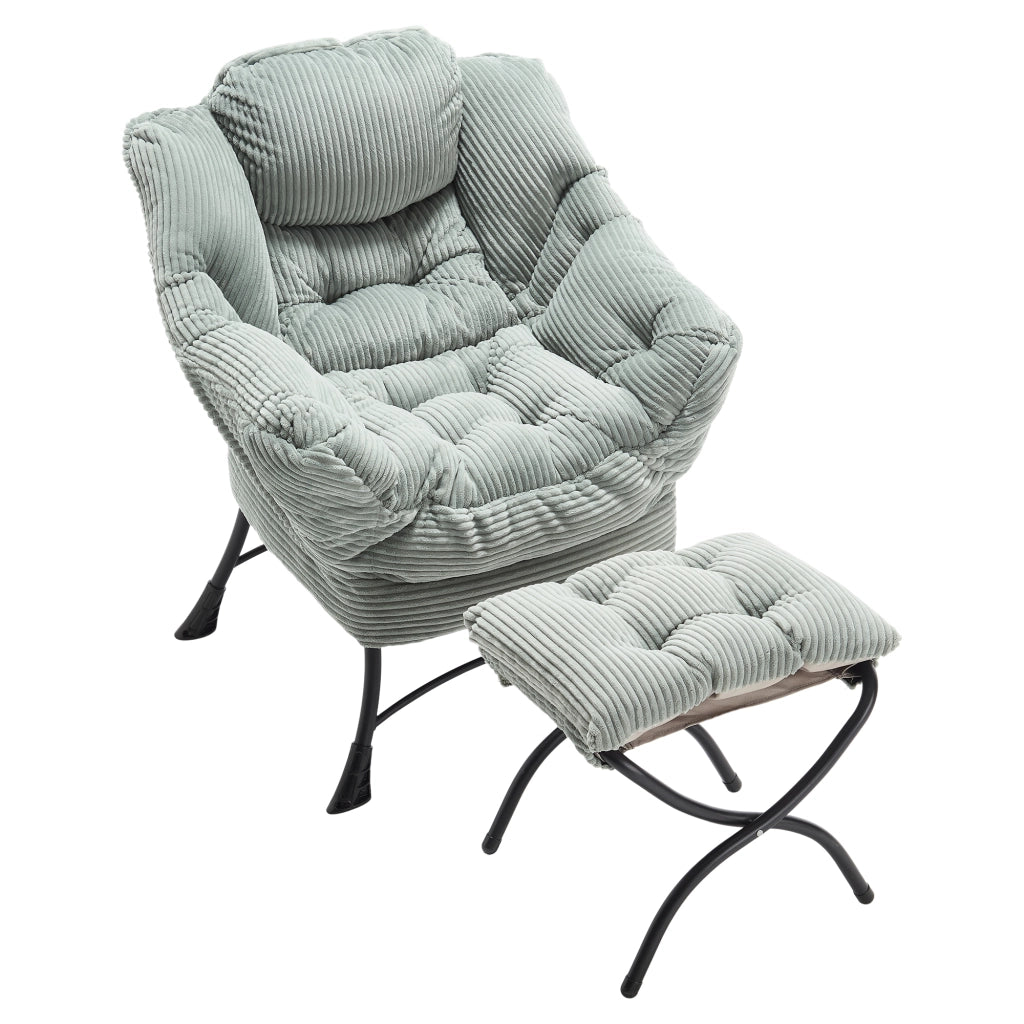 Poltrona relax con poggiapiedi e tasca laterale; schienale ergonomico; acciaio verde chiaro