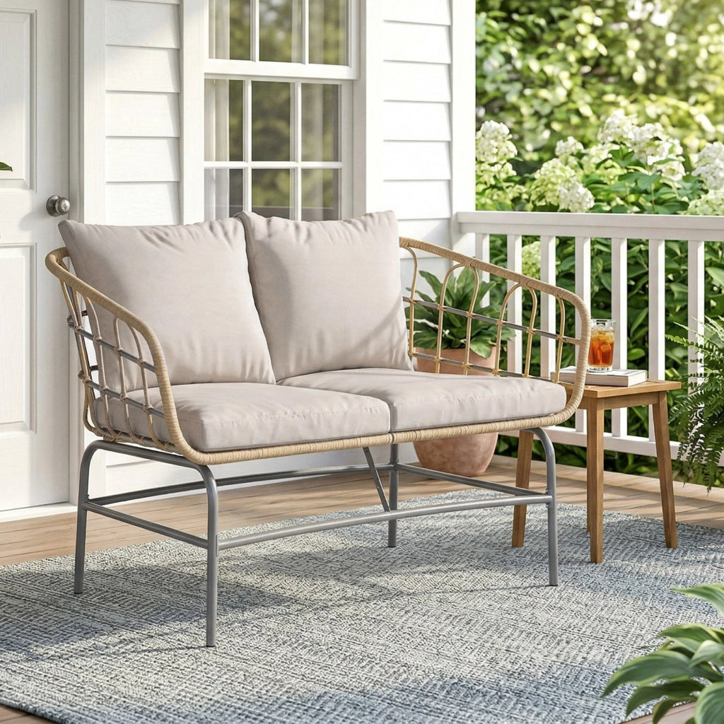 Divano da Giardino 2 Posti in Resina Intrecciata ¨C Zephmum ¨C 120x67x79 cm Marrone