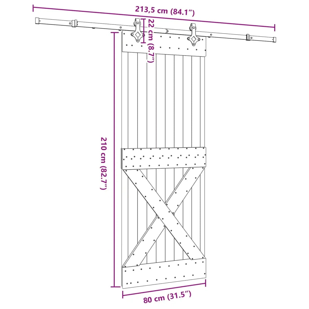 Porta scorrevole NARVIK Naturale e Nero 80 x 210 cm (213,5 cm) 3445378