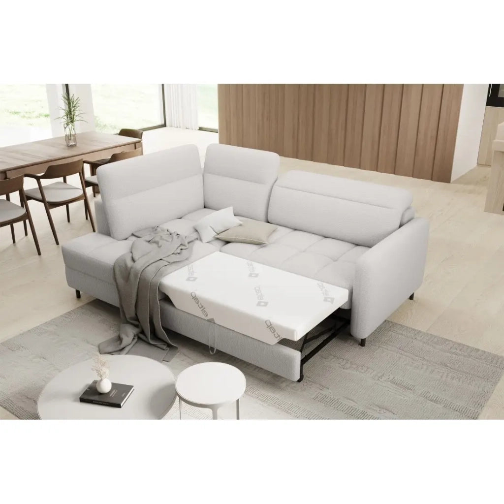 Divano angolare sinistro convertibile BARNEA 208 cm bianco con contenitore