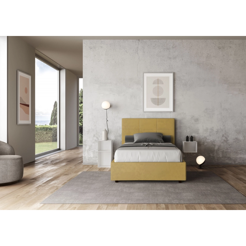 Letto imbottito 1 piazza e mezza 120x190 cm Mika - Con rete,Microfibra,Ocra
