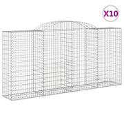 Cestini gabbioni recinzione a gabbia muro di contenimento ad arco 10 pezzi 300 x 50 x 140/160 cm ferro zincato argento 02_0040264