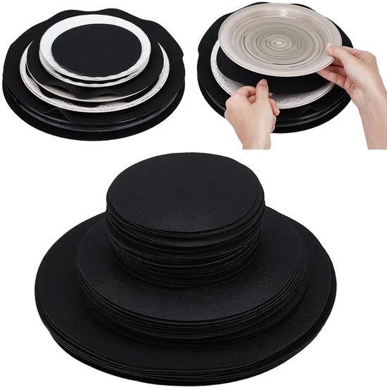 Organizzatori per Cucina - 90 Pezzi - Protezione per Piastre - Pads Ronde in Gomma Nera - Tre Dimensioni - Organizzazione per Cucina - Design Facile - Protezioni per Servizi