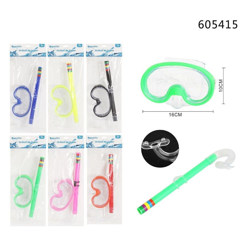 Trade Shop - Set Sub Maschera 16x10cm Con Boccaglio Colorato Nuoto Mare Estate Piscina 605415 -