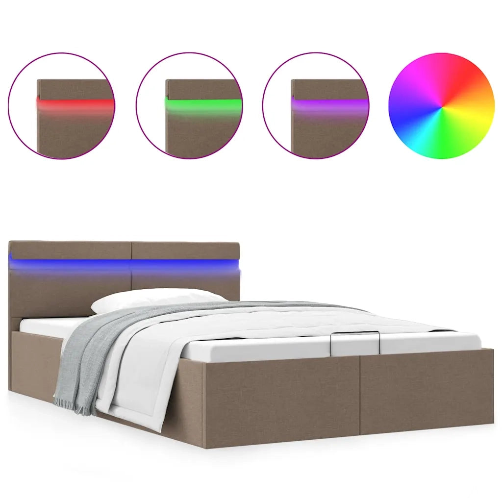 vidaXL Giroletto con Contenitore e LED Tortora Tessuto 120x200 cm