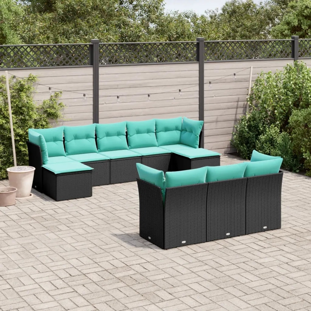 Set Divani da Giardino 10 pz con Cuscini Nero in Polyrattan 3218327