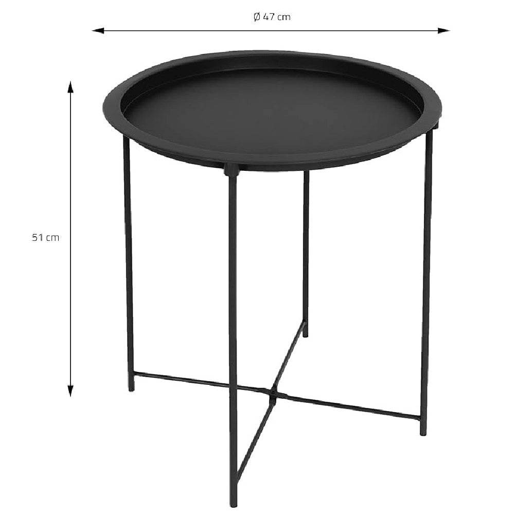 Tavolino da Salotto con Vassoio Tondo Metallo Moderno 35x35 H 50,5 cm Nero