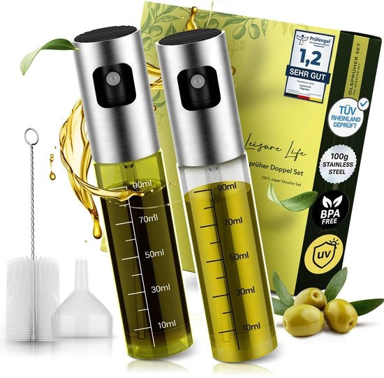 Set di 2 pennelli per olio con contenitore in acciaio inossidabile rinforzato, vetro UV protettivo, BPA libero, capacità 100 ml