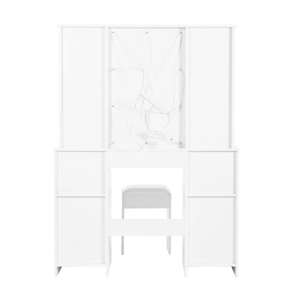 Tavolo da trucco 110x40x151 cm con specchio e luci LED regolabili; 3 cassetti e 2 ante; bianco