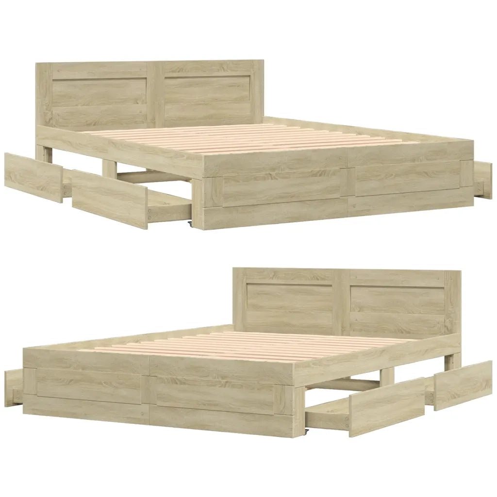 Giroletto Testiera-Struttura Letto Rovere Sonoma 160x200 cm Legno Multistrato 441355