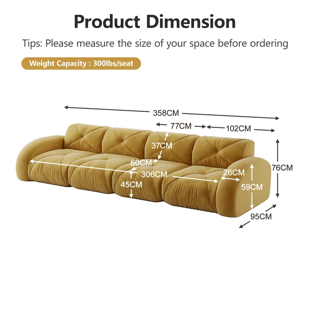 Divano 4 Posti Modulare in Tessuto Chenille ¨C MINIMAL ¨C Giallo, Senza Montaggio