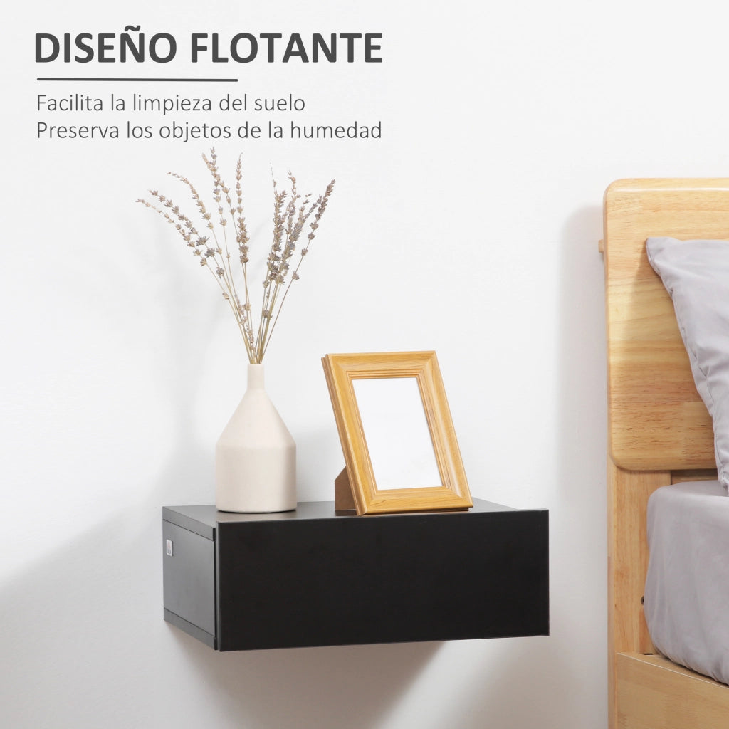 Set di 2 Tavolini da Notte a Parete con Cassetto Moderno ¨C zephmum ¨C 40x30x15 cm Nero