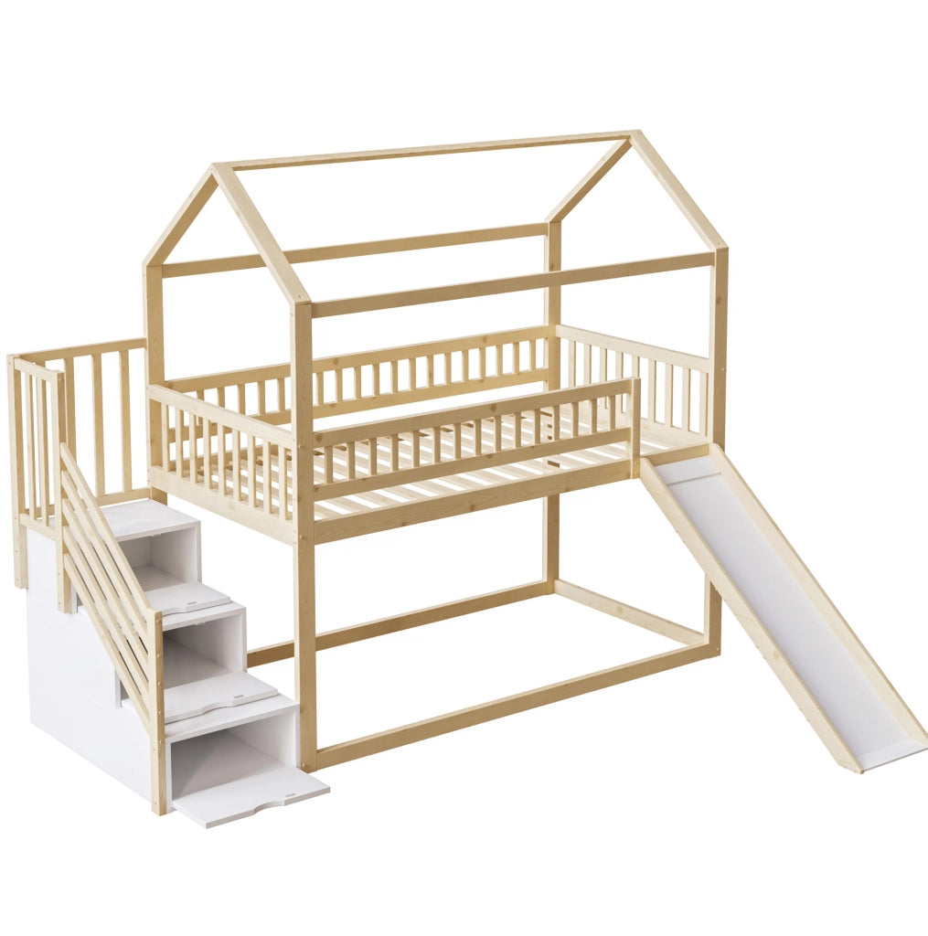 Letto a soppalco modulare 90 x 200 cm con scivolo e scala contenitore