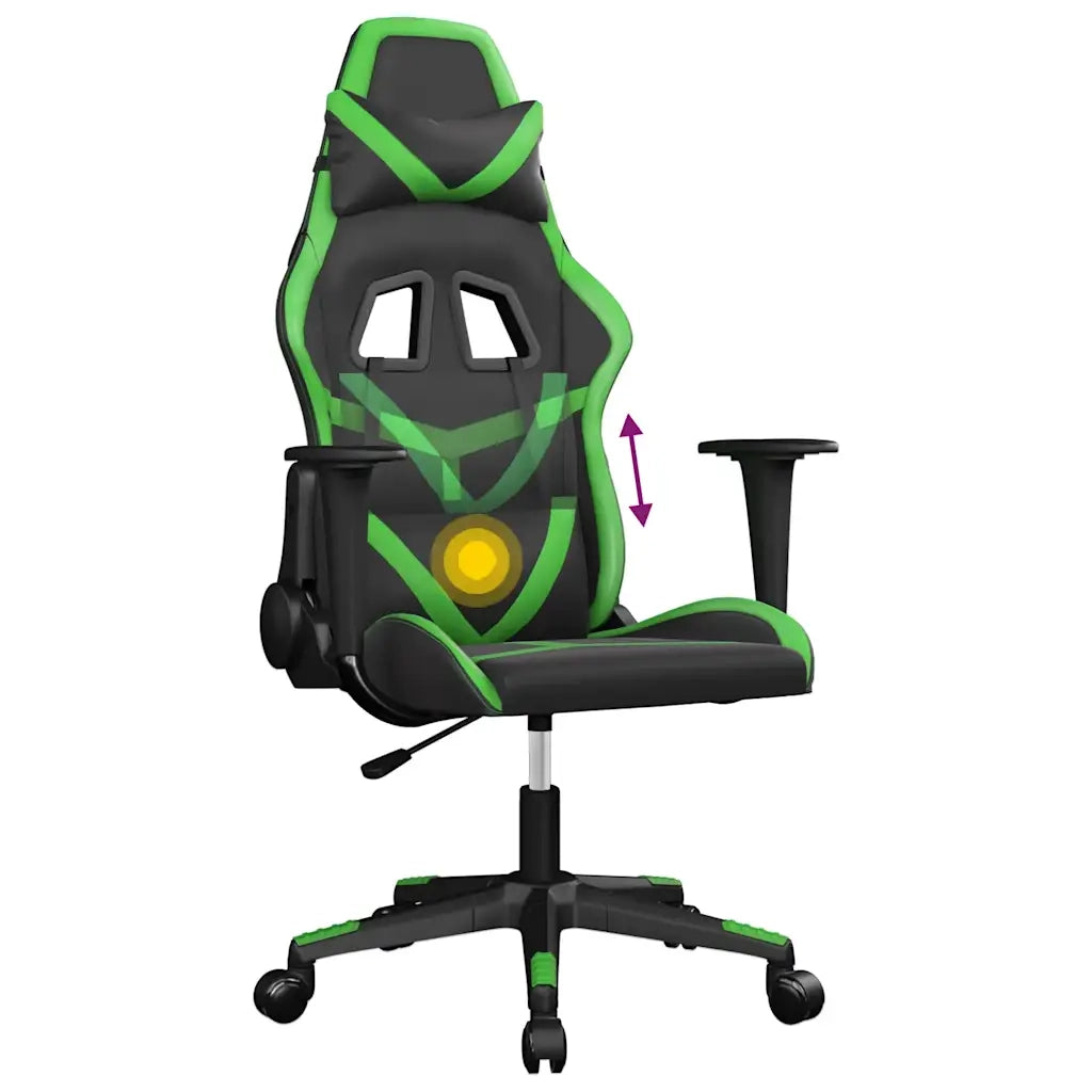 Sedia da Gaming | Sedia da e-sports Massaggiante Nero e Verde in Similpelle