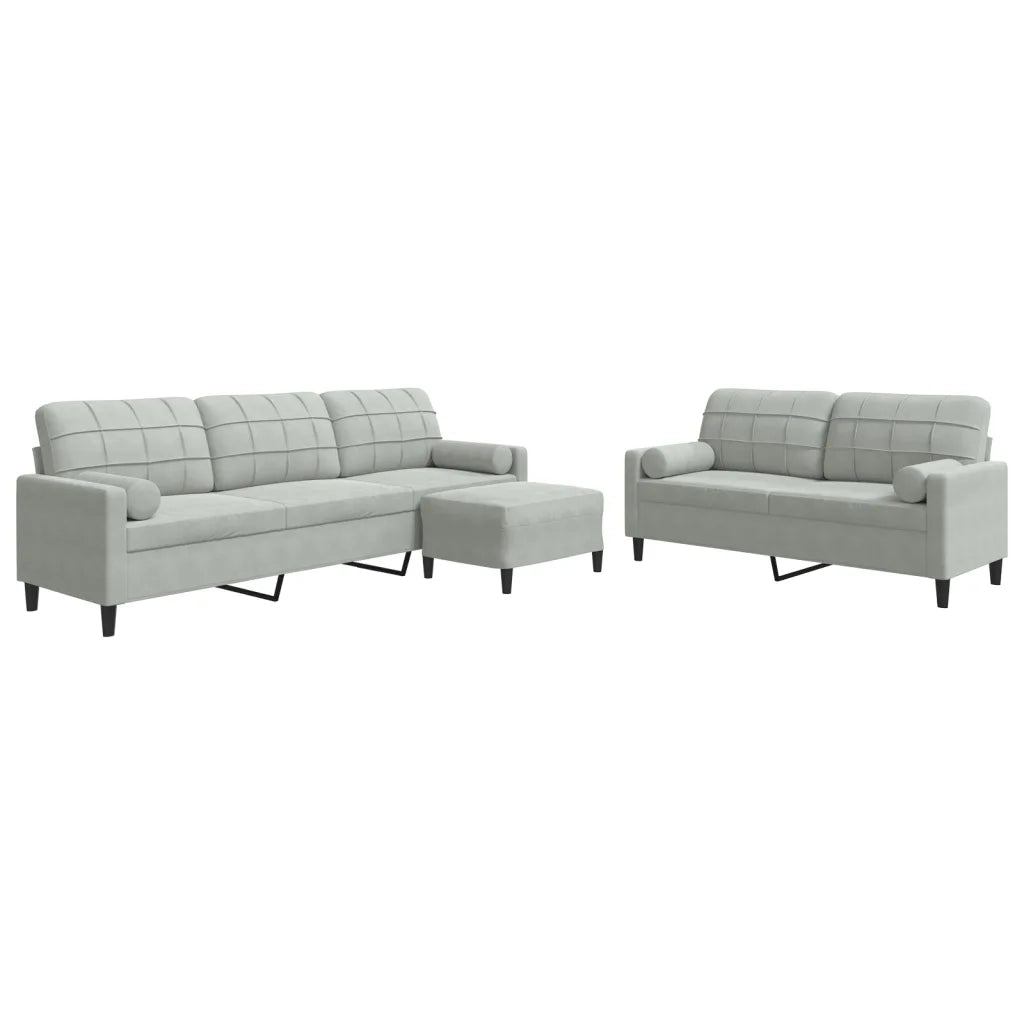 Set di Divani 3 pz con Cuscini e Rinforzi Grigio Chiaro Velluto