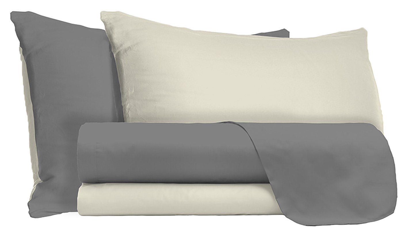 Set Lenzuola 1 Piazza e Mezzo Sopra Sotto e Federe Doubleface Fumo/Panna