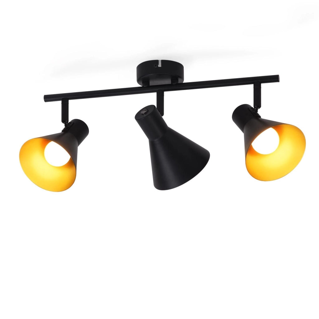 ZMH Faretto da soffitto neri retrò 3 luci E14 rotativi 350° metallo industriale per cucina soggiorno camera ufficio