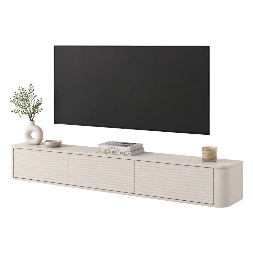 Kahate, Mobile Porta tv 3 Cassetti, 200x34x28h cm Beige Cashmere