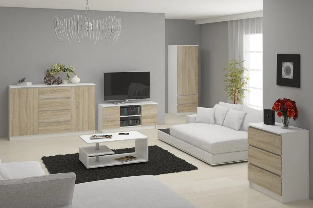 Mobile TV AKORD Bianco 140 cm 2 ante inserto frontale Sonoma Quercia 140x40x55 cm