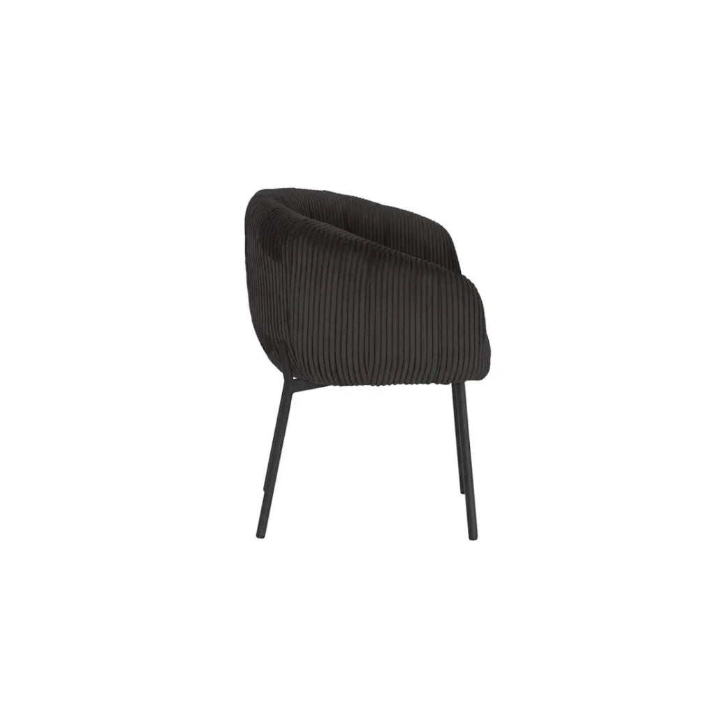 Sedia da pranzo SEVILLE – Velluto a coste grigio – Braccioli – Piedi in metallo nero – Stile design / industriale
