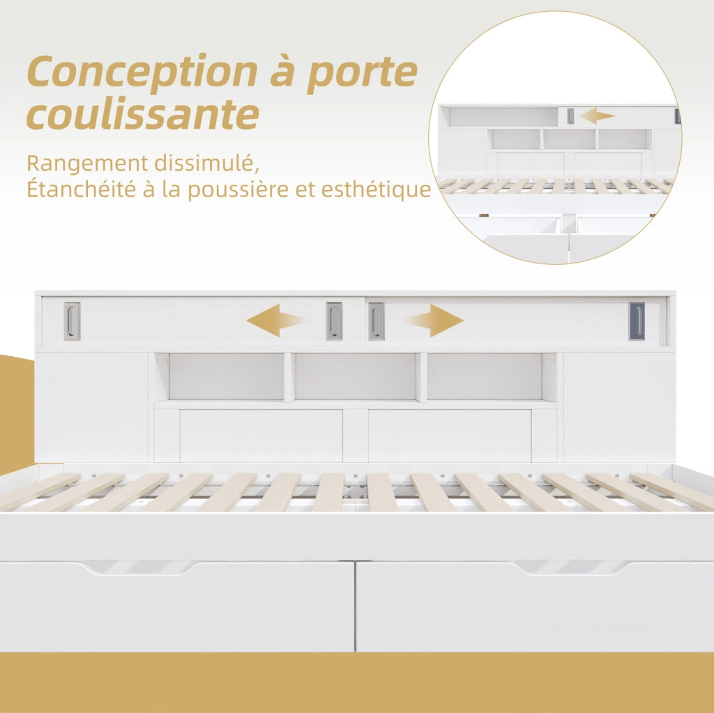Letto singolo per bambini 140x190 cm con 2 cassetti; armadi e ripiani in MDF bianco